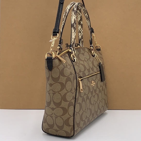 COACH Prairie Satchel / Shoulder In Colorblock Signature Canvas Khaki/Black Mult - Picture 7 of 16